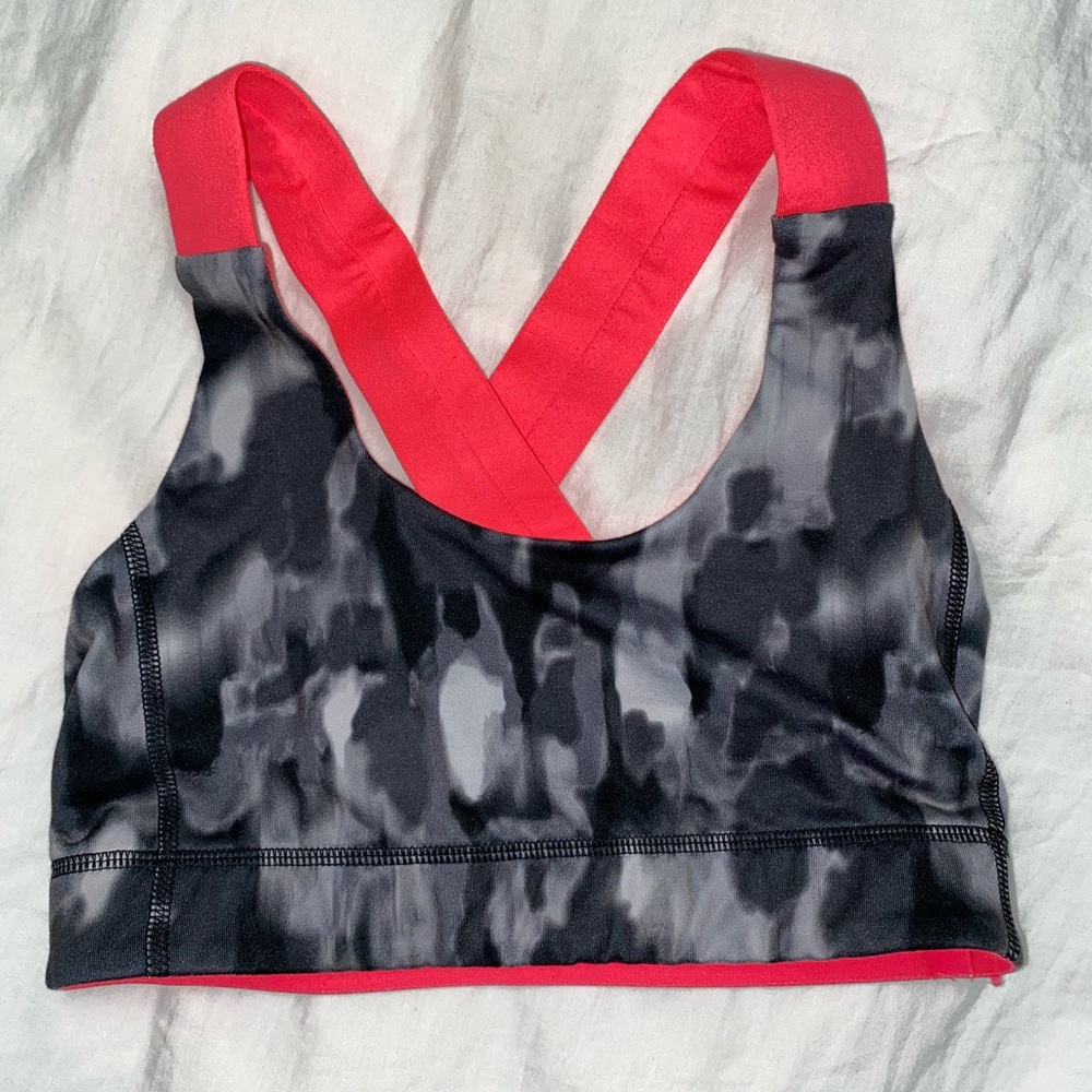 MIA Sports Bra criss cross back straps grey and hot pink